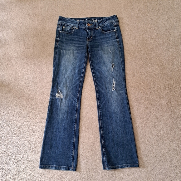 American Eagle Jeans Women's 8 Blue Slim Boot Distressed Denim - Picture 1 of 13